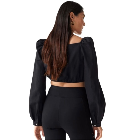 NEW & OTHER STORIES BLACK BALLOON SLEEVE CROP TOP - Picture 6 of 7